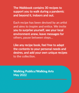 The Walkbook (Back cover) with white text on red and turquoise background