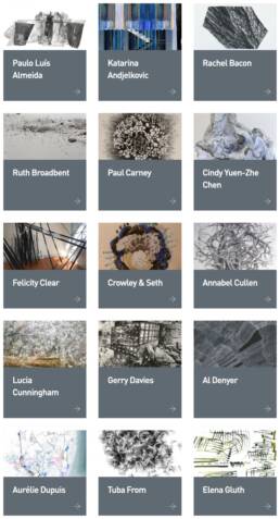 Screenshot of artists selected for exhibition - thumbnail images and names (1 of 2) Ecologies of Drawing: In Situ