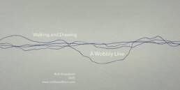 Pen lines wobble horizontally across a page with title of work and maker text