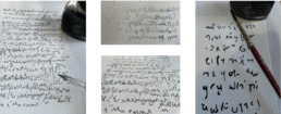 black and blue ink text-like marks