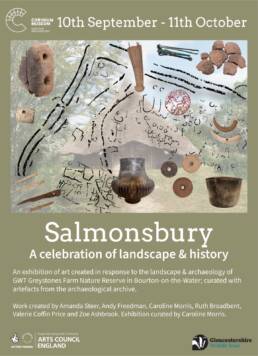 collage of artwork and artefacts with exhibition info text